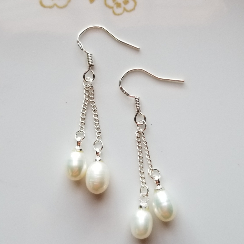 SOLD--Freshwater Pearl White 925 Silver Earrings *NWT - Picture 5 of 5